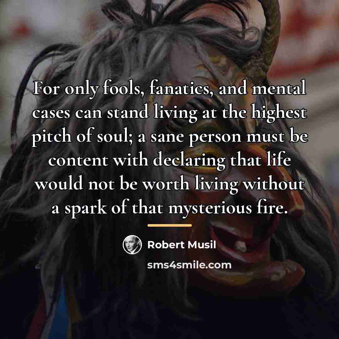 “For only fools, fanatics, and mental cases can stand living…” quote by Robert Musil