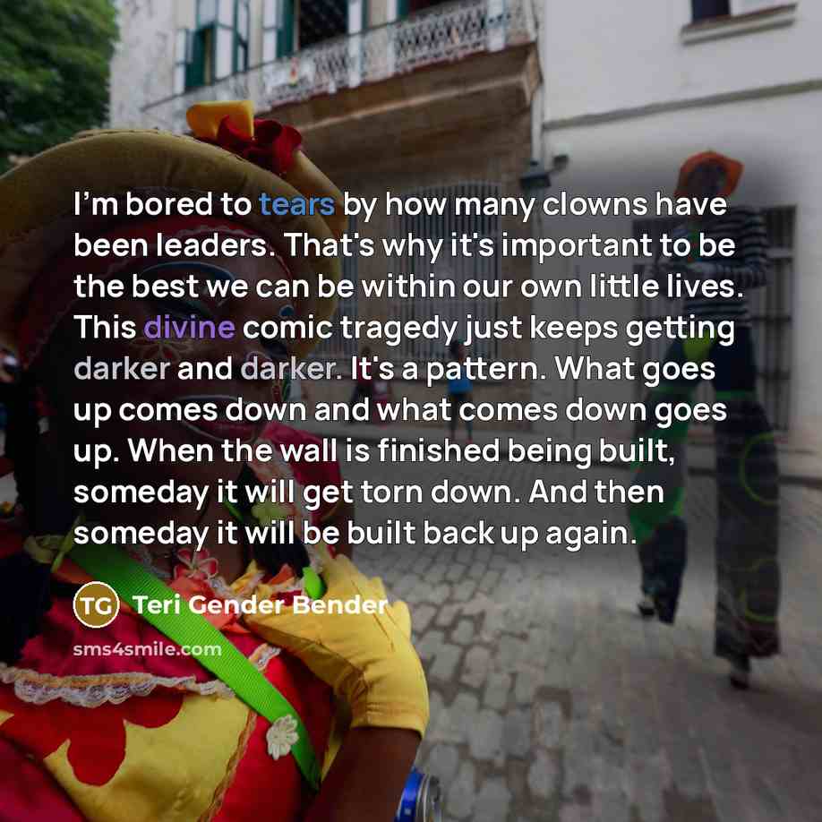 “I'm bored to tears by how many clowns have been…” quote by Teri Gender Bender