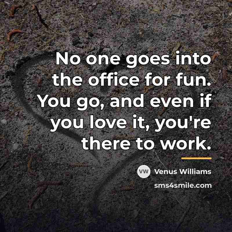 “No one goes into the office for fun. You go,…” quote by Venus Williams