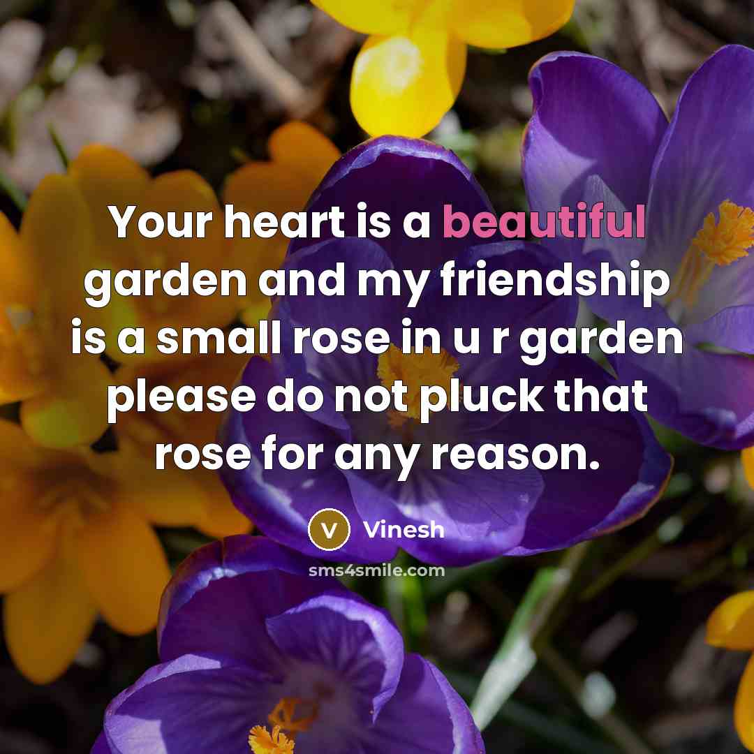 “Your heart is a beautiful garden and my friendship is…” quote by Vinesh