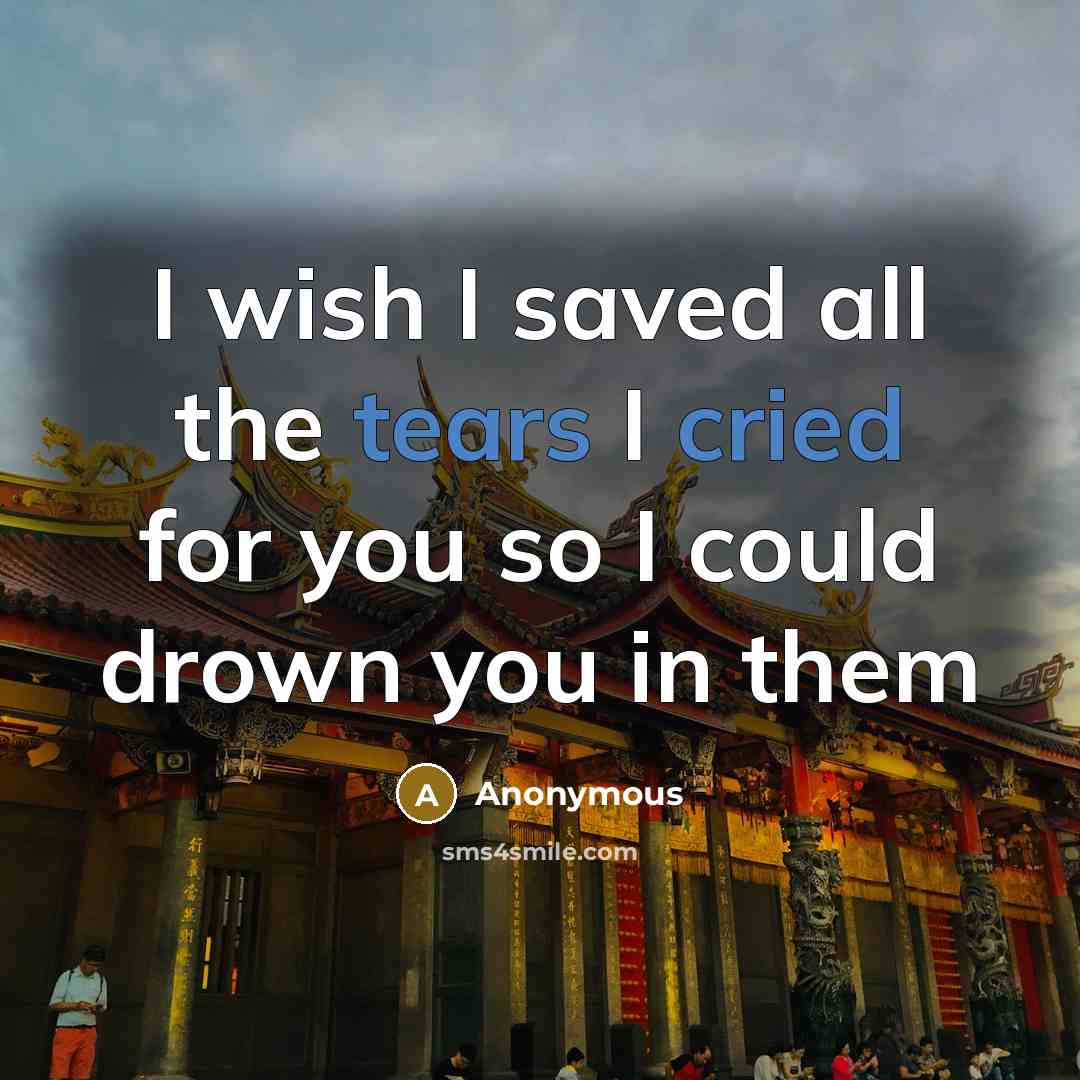 “I wish I saved all the tears I cried for you so I could drown you in them” quote by Anonymous