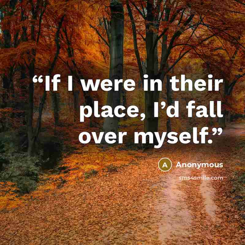 “If I were in their place, I’d fall over myself.” quote by Anonymous