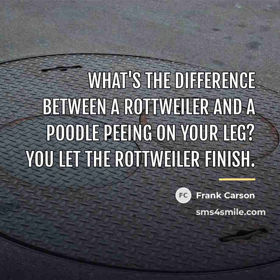 “What's the difference between a Rottweiler and a poodle peeing…” quote by Frank Carson