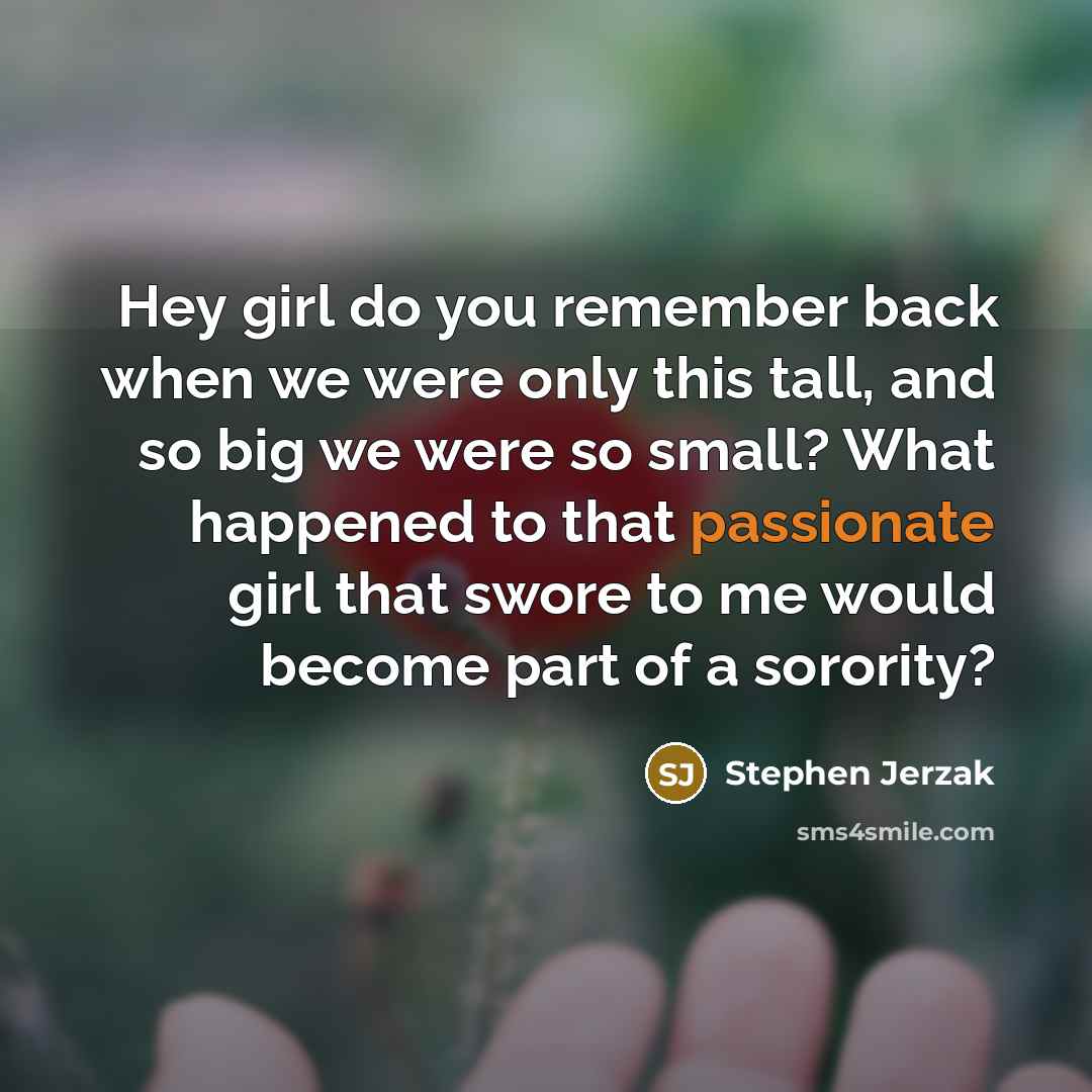 “Hey girl do you remember back when we were only…” quote by Stephen Jerzak