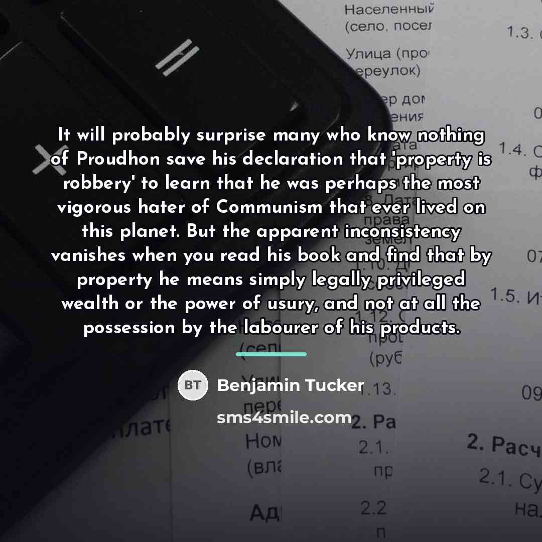 “It will probably surprise many who know nothing of Proudhon…” quote by Benjamin Tucker