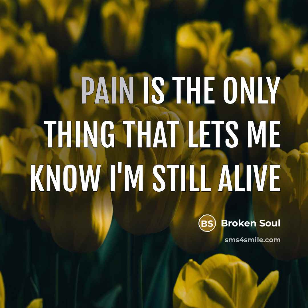 “Pain is the only thing that lets me know I'm still alive” quote by Broken Soul