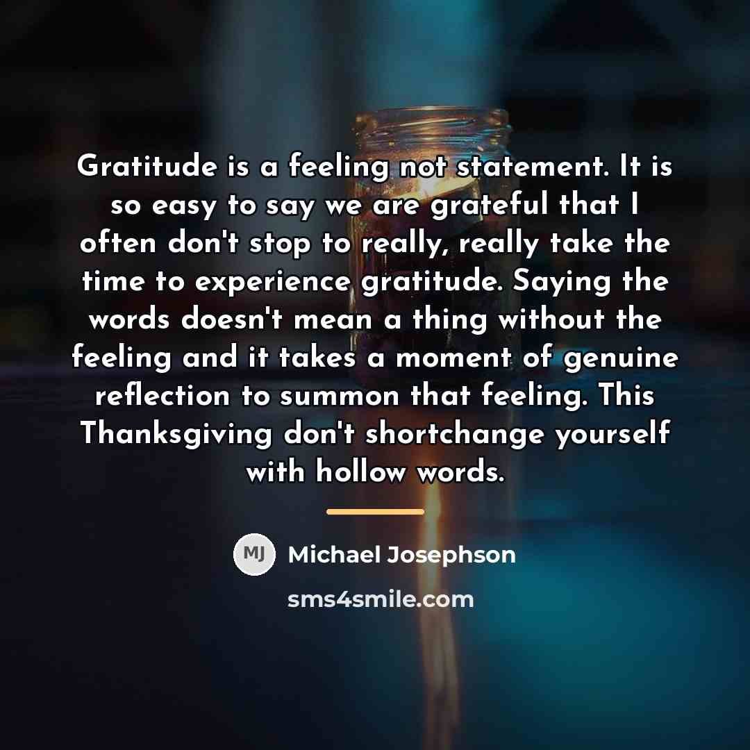 “Gratitude is a feeling not statement. It is so easy…” quote by Michael Josephson