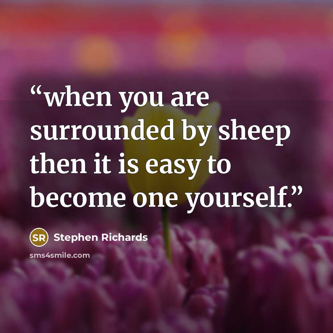 “when you are surrounded by sheep then it is easy to become one yourself.” quote by Stephen Richards