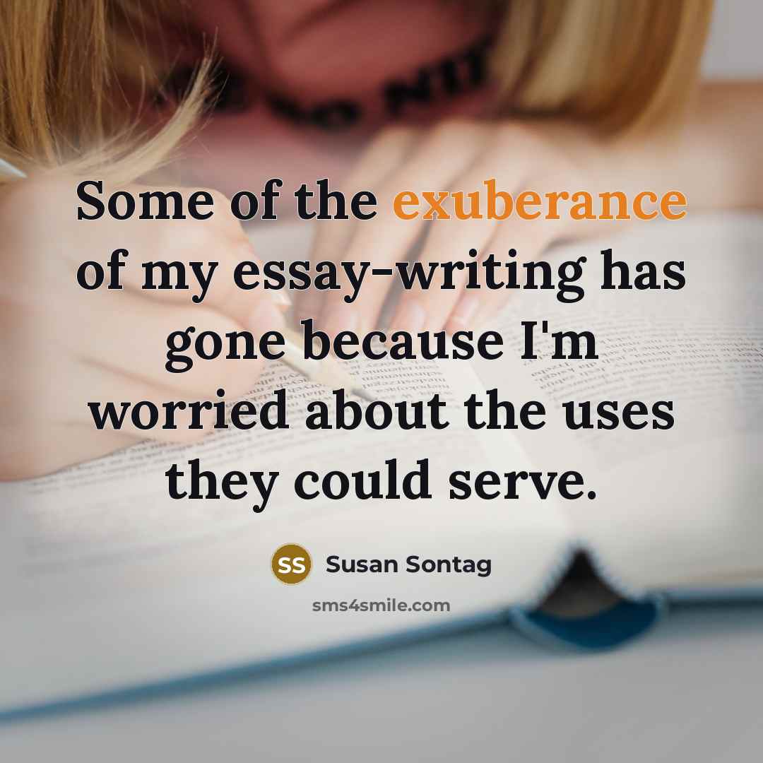 “Some of the exuberance of my essay-writing has gone because…” quote by Susan Sontag