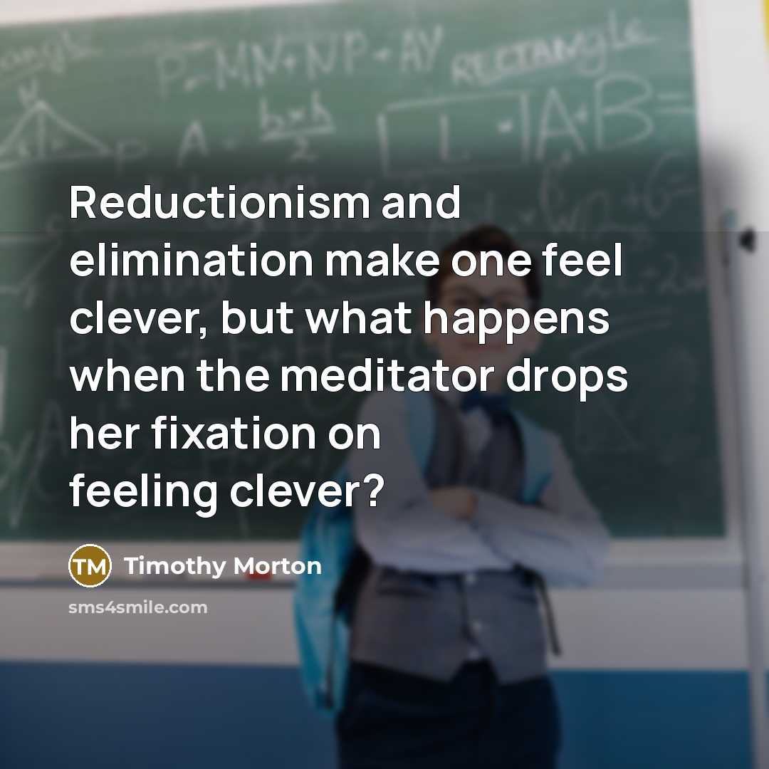 “Reductionism and elimination make one feel clever, but what happens…” quote by Timothy Morton