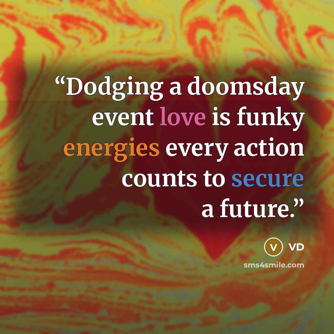 “Dodging a doomsday event love is funky energies every action counts to secure a future.” quote by VD