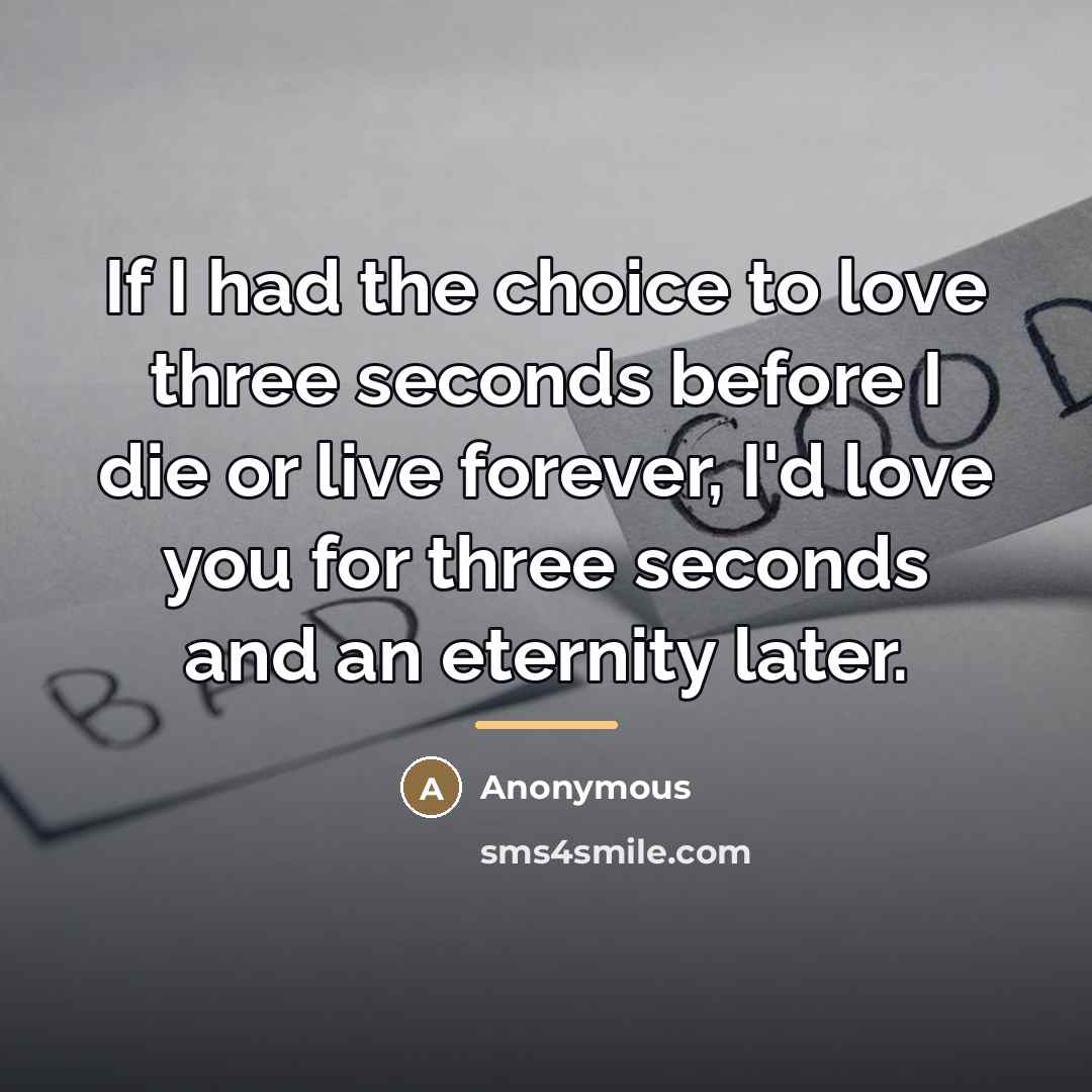 “If I had the choice to love three seconds before…” quote by Anonymous