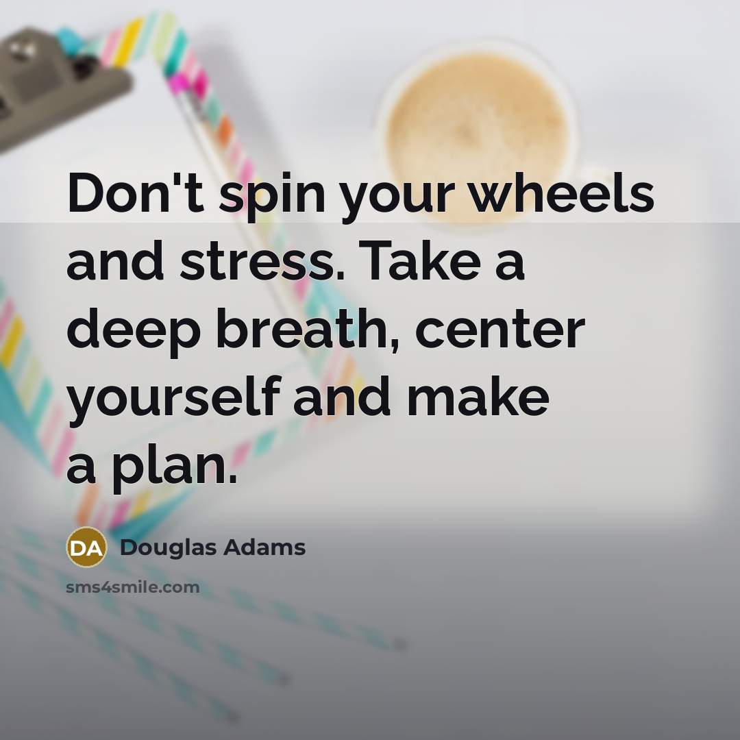 “Don't spin your wheels and stress. Take a deep breath,…” quote by Douglas Adams
