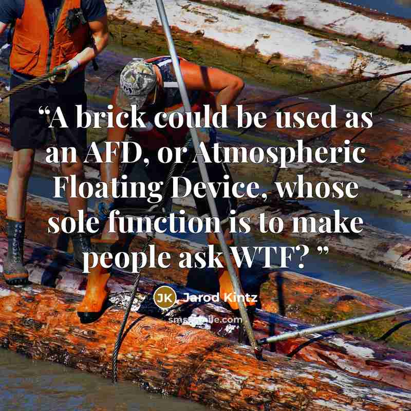 “A brick could be used as an AFD, or Atmospheric Floating Device, whose sole function is to make people ask WTF?” quote by Jarod Kintz
