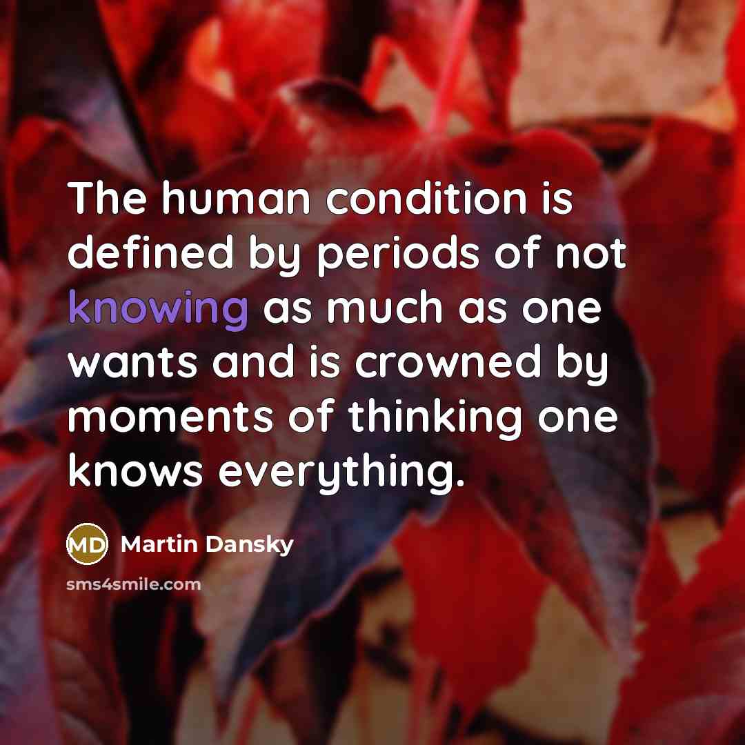 “The human condition is defined by periods of not knowing…” quote by Martin Dansky