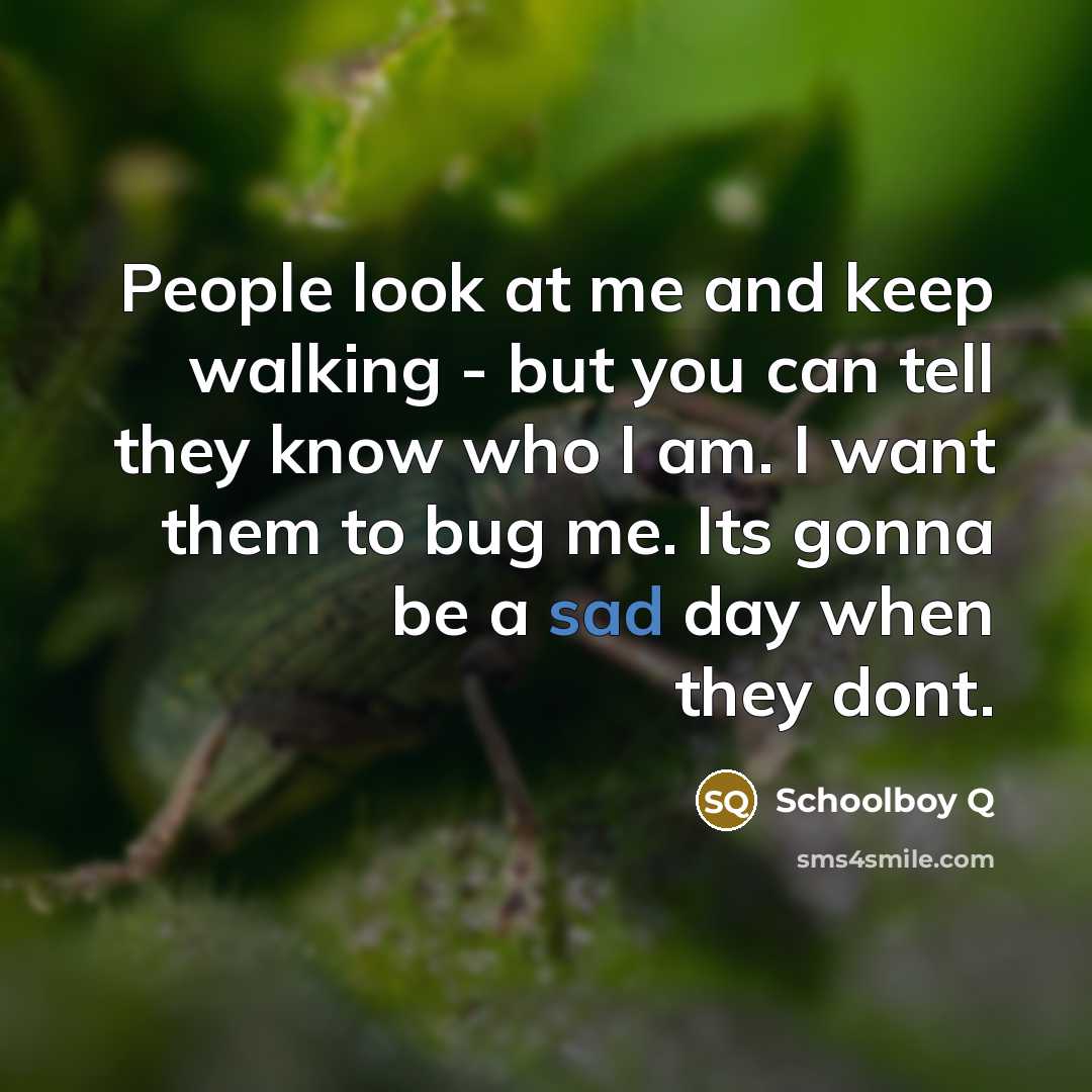 “People look at me and keep walking - but you…” quote by Schoolboy Q