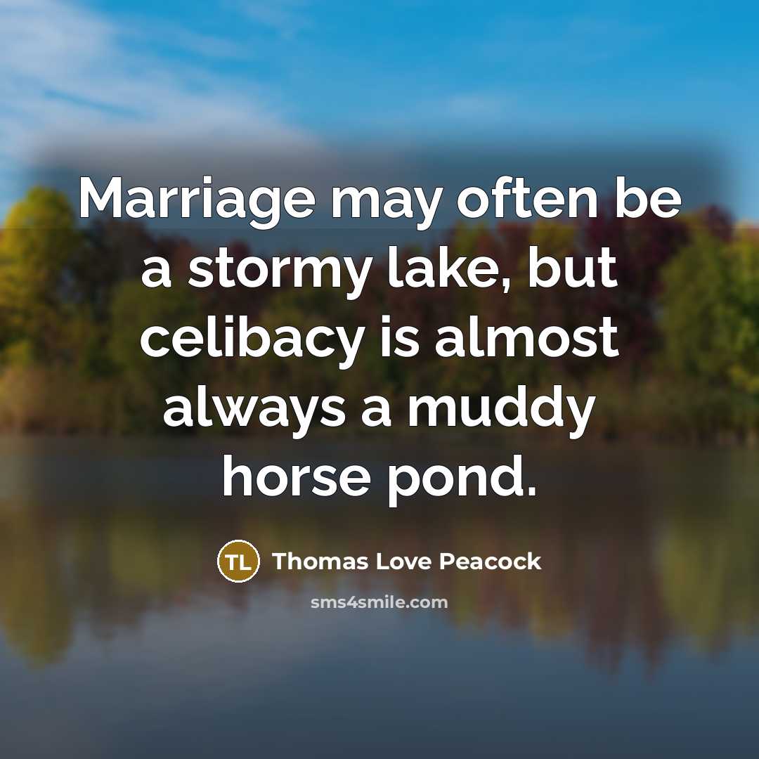 “Marriage may often be a stormy lake, but celibacy is…” quote by Thomas Love Peacock
