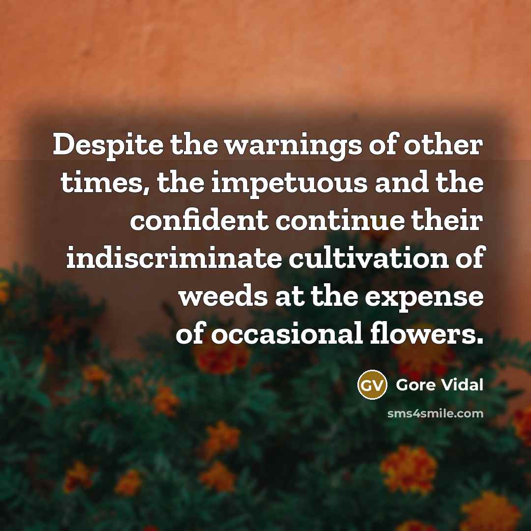 “Despite the warnings of other times, the impetuous and the…” quote by Gore Vidal