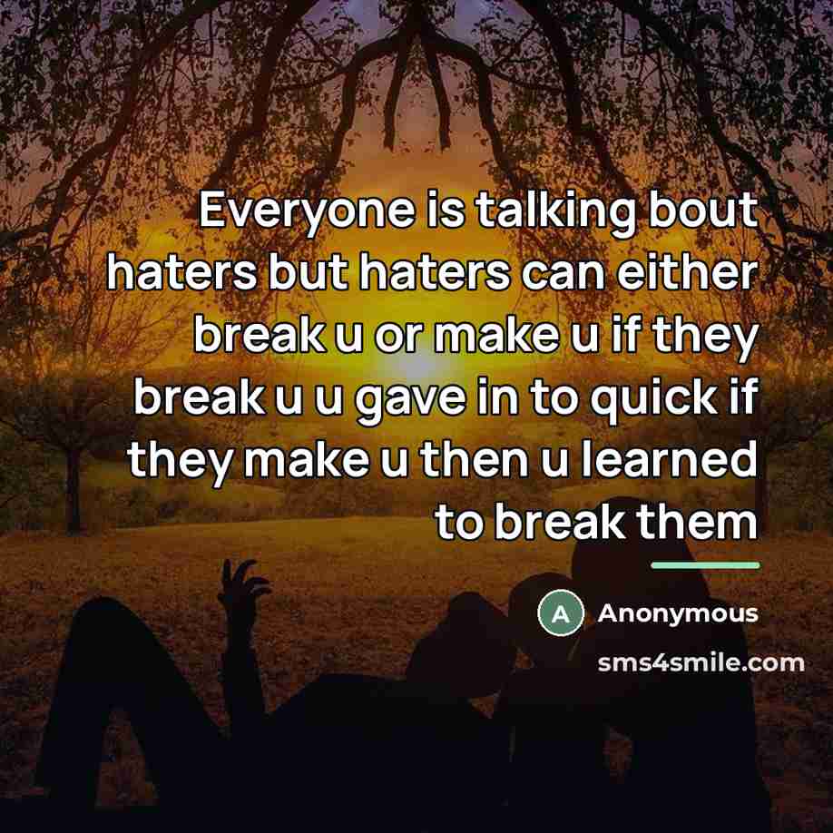 “Everyone is talking bout haters but haters can either break…” quote by Anonymous