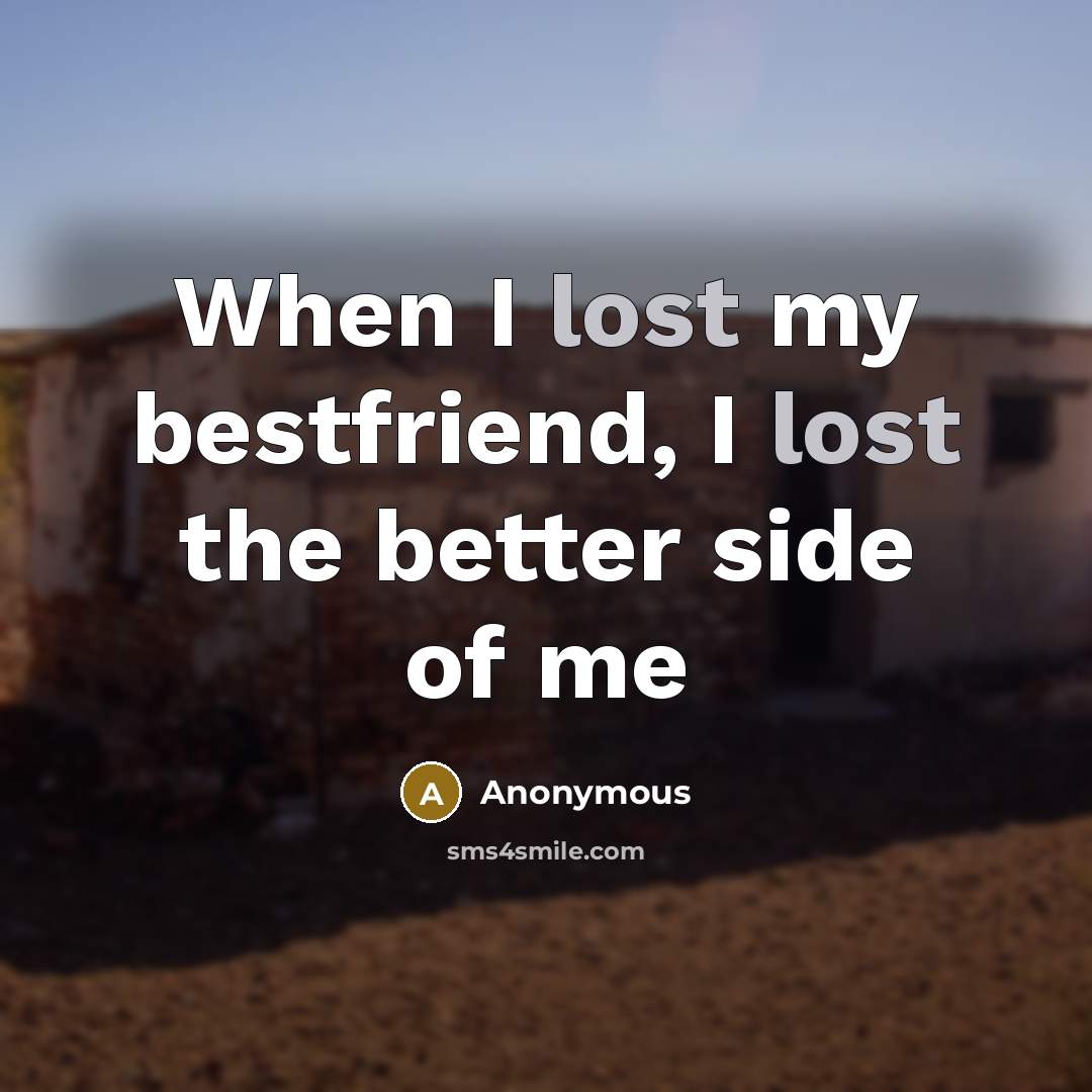 “When I lost my bestfriend, I lost the better side…” quote by Anonymous