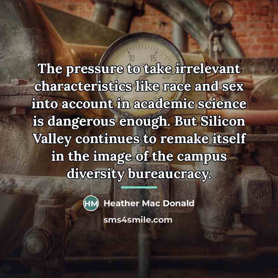 “The pressure to take irrelevant characteristics like race and sex…” quote by Heather Mac Donald