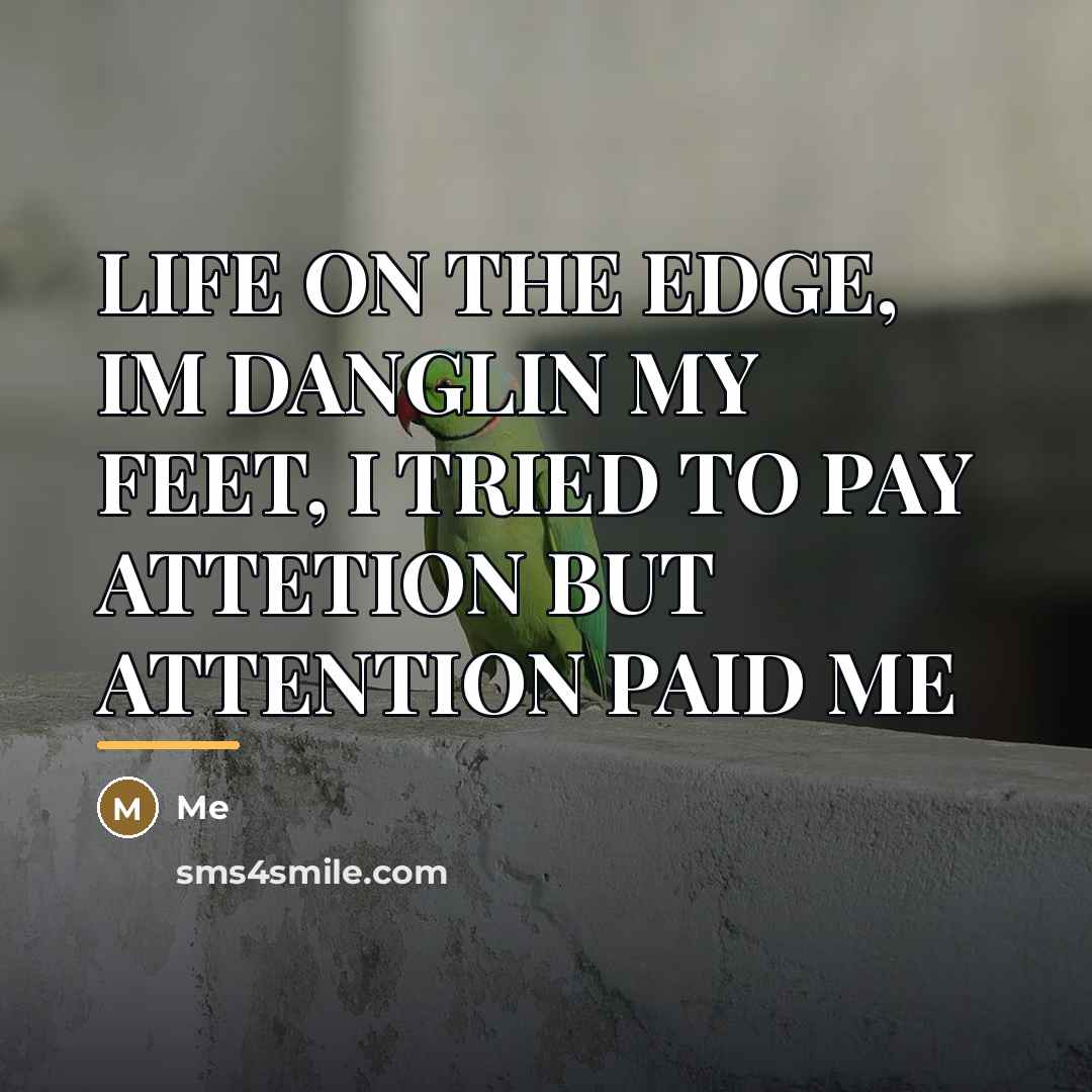 “LIFE ON THE EDGE, IM DANGLIN MY FEET, I TRIED…” quote by Me