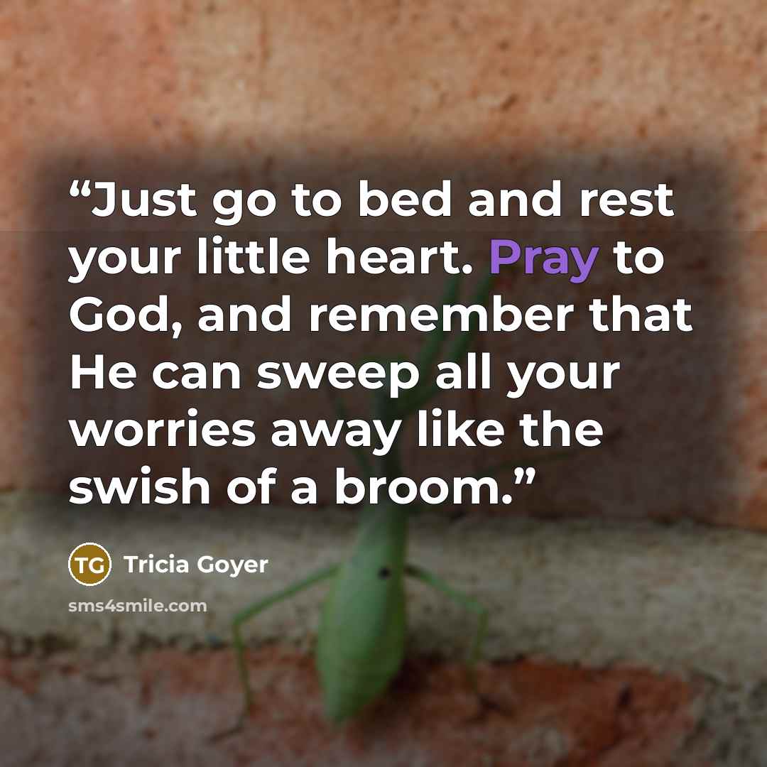 “Just go to bed and rest your little heart. Pray to God, and remember that He can sweep all your worries away like the swish of a broom.” quote by Tricia Goyer