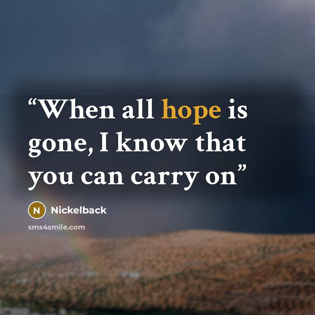 “When all hope is gone, I know that you can carry on” quote by Nickelback