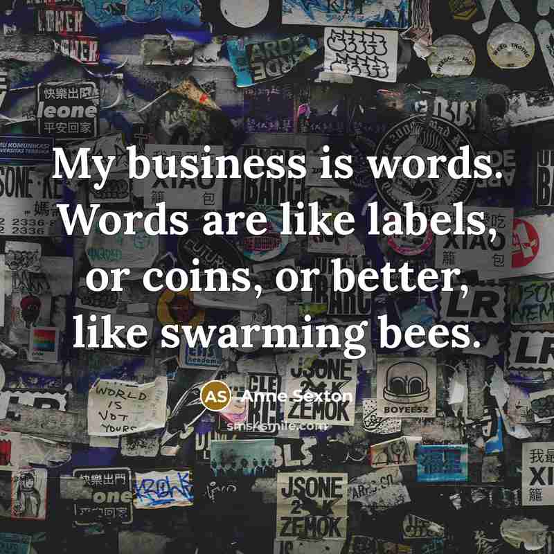 “My business is words. Words are like labels, or coins,…” quote by Anne Sexton