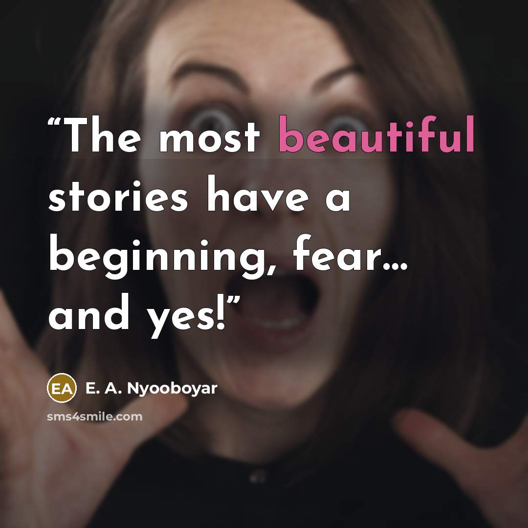 “The most beautiful stories have a beginning, fear… and yes!” quote by E. A. Nyooboyar