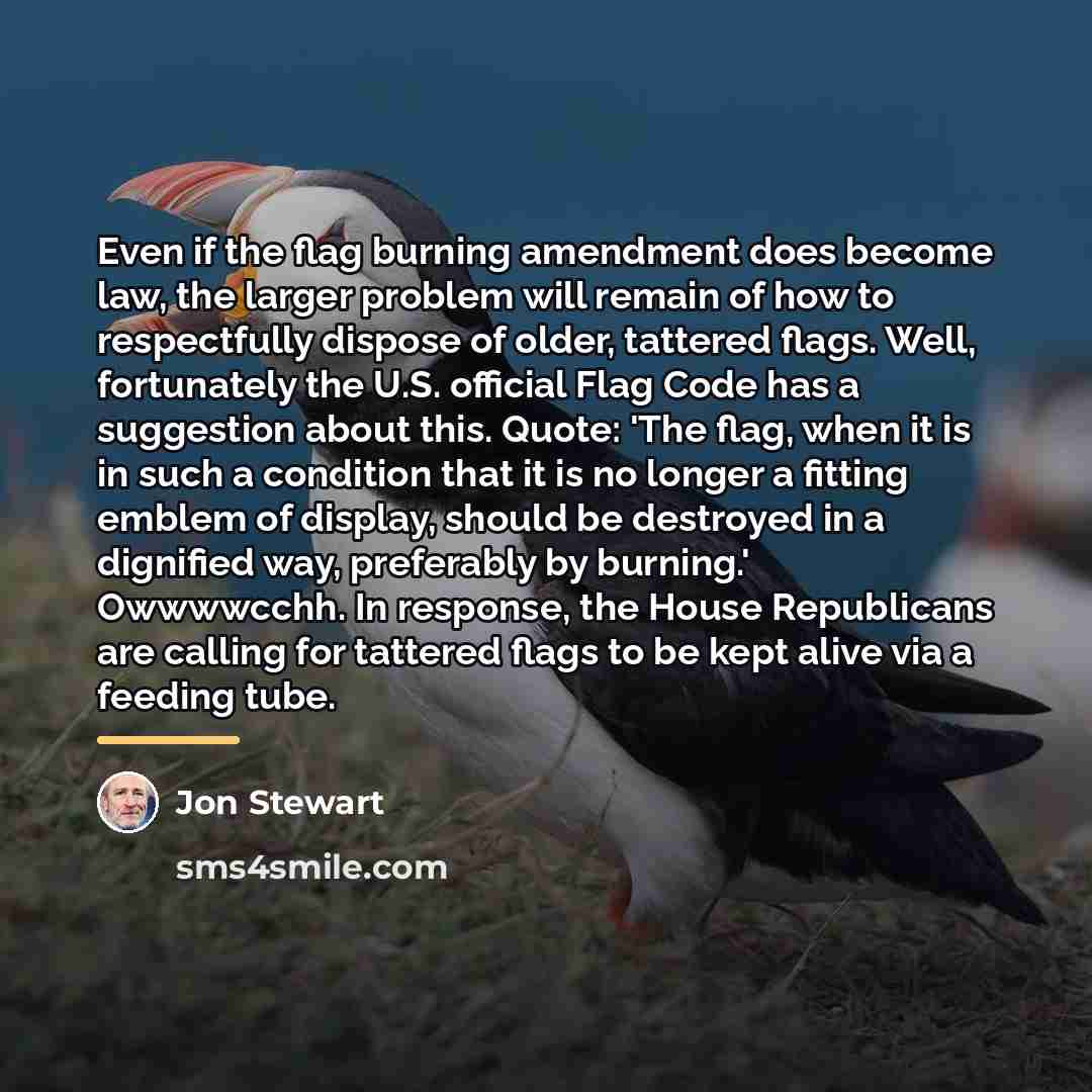 “Even if the flag burning amendment does become law, the…” quote by Jon Stewart