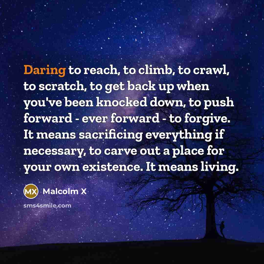 “Daring to reach, to climb, to crawl, to scratch, to…” quote by Malcolm X