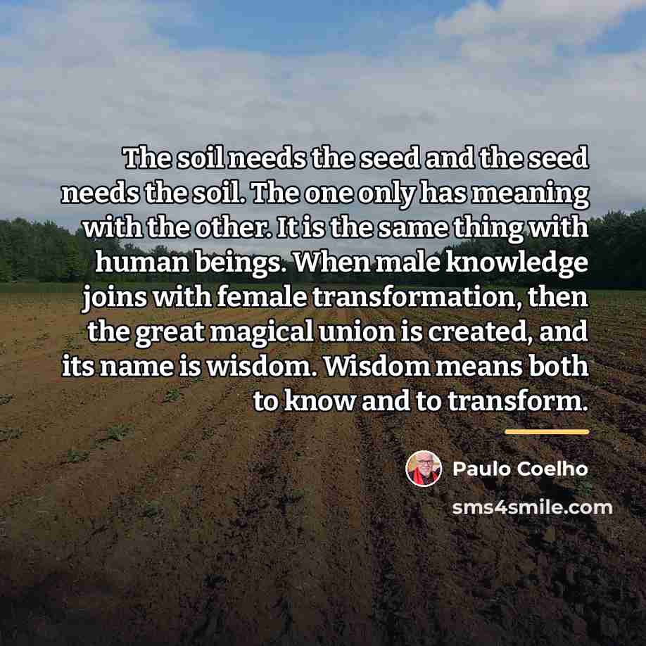 “The soil needs the seed and the seed needs the…” quote by Paulo Coelho