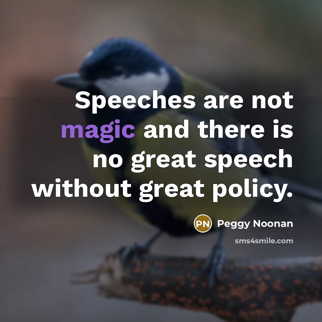 “Speeches are not magic and there is no great speech…” quote by Peggy Noonan