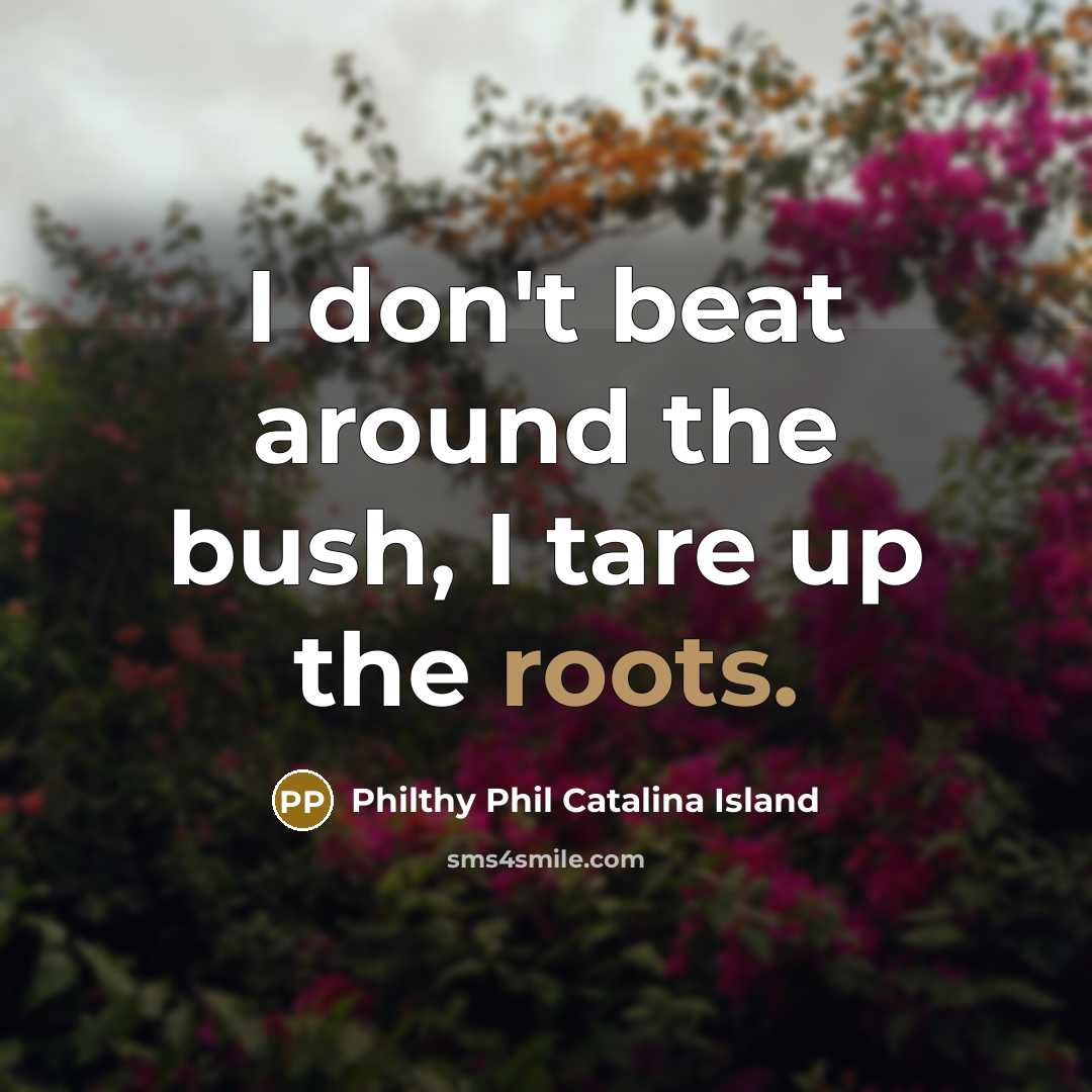 “I don't beat around the bush, I tare up the roots.” quote by Philthy Phil Catalina Island