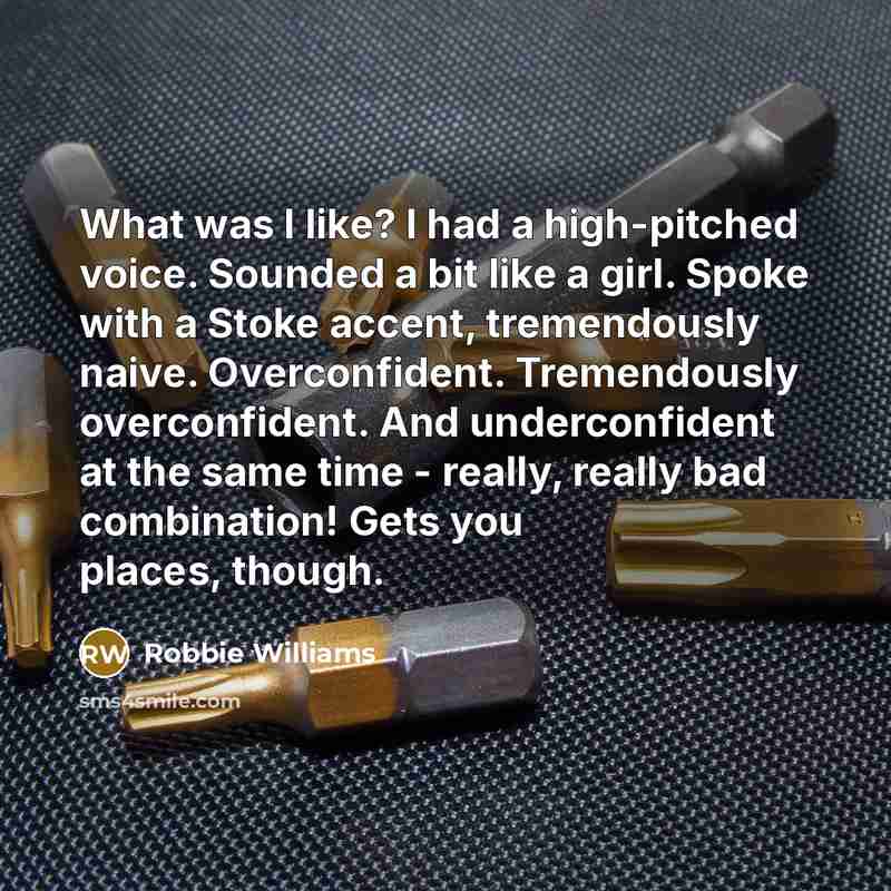 “What was I like? I had a high-pitched voice. Sounded…” quote by Robbie Williams