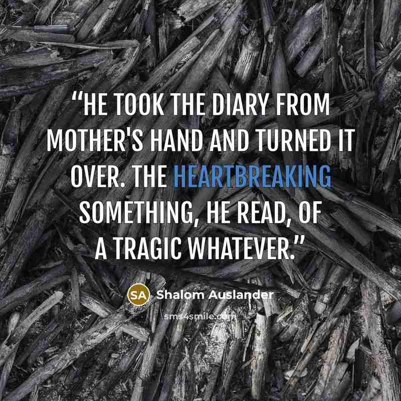“He took the diary from Mother's hand and turned it over. The heartbreaking something, he read, of a tragic whatever.” quote by Shalom Auslander
