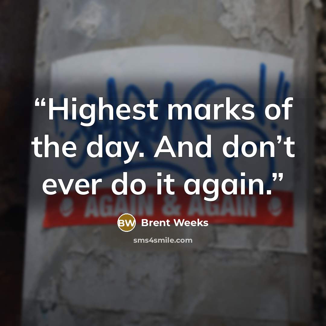 “Highest marks of the day. And don’t ever do it again.” quote by Brent Weeks