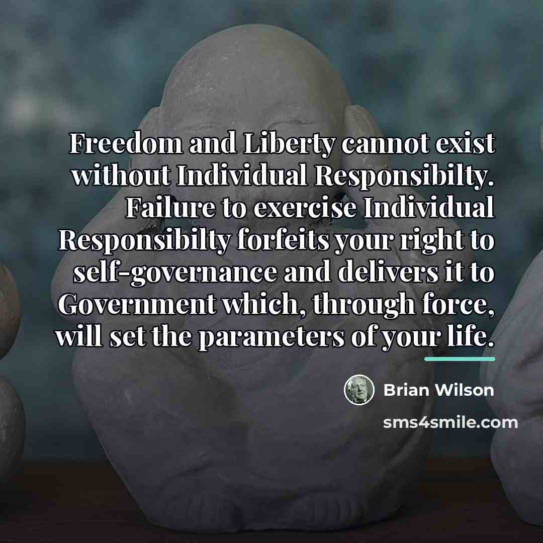 “Freedom and Liberty cannot exist without Individual Responsibilty. Failure to…” quote by Brian Wilson