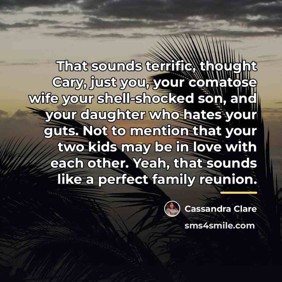 “That sounds terrific, thought Cary, just you, your comatose wife…” quote by Cassandra Clare