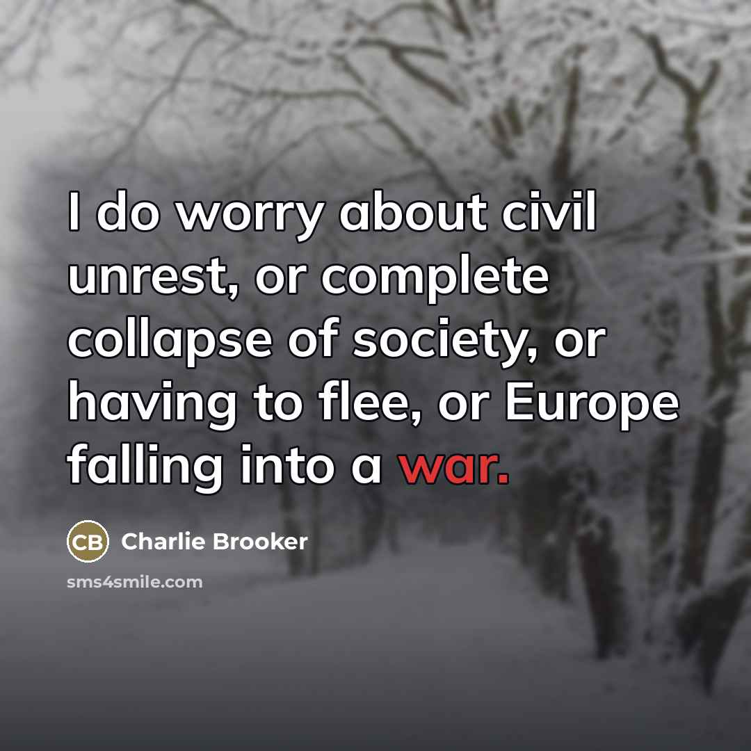 “I do worry about civil unrest, or complete collapse of…” quote by Charlie Brooker