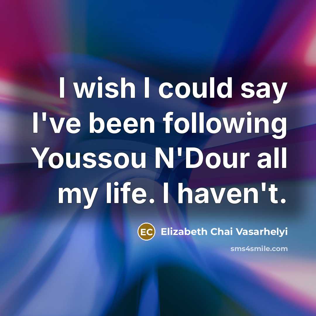 “I wish I could say I've been following Youssou N'Dour…” quote by Elizabeth Chai Vasarhelyi