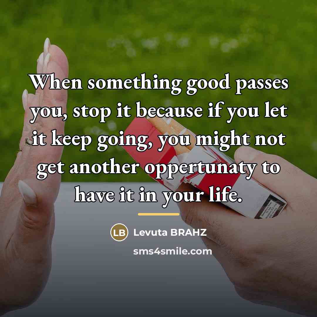 “When something good passes you, stop it because if you…” quote by Levuta BRAHZ