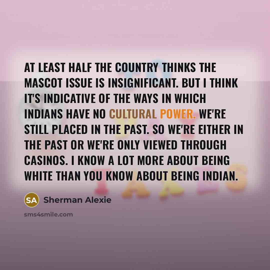 “At least half the country thinks the mascot issue is…” quote by Sherman Alexie