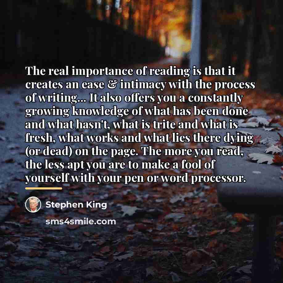 “The real importance of reading is that it creates an…” quote by Stephen King