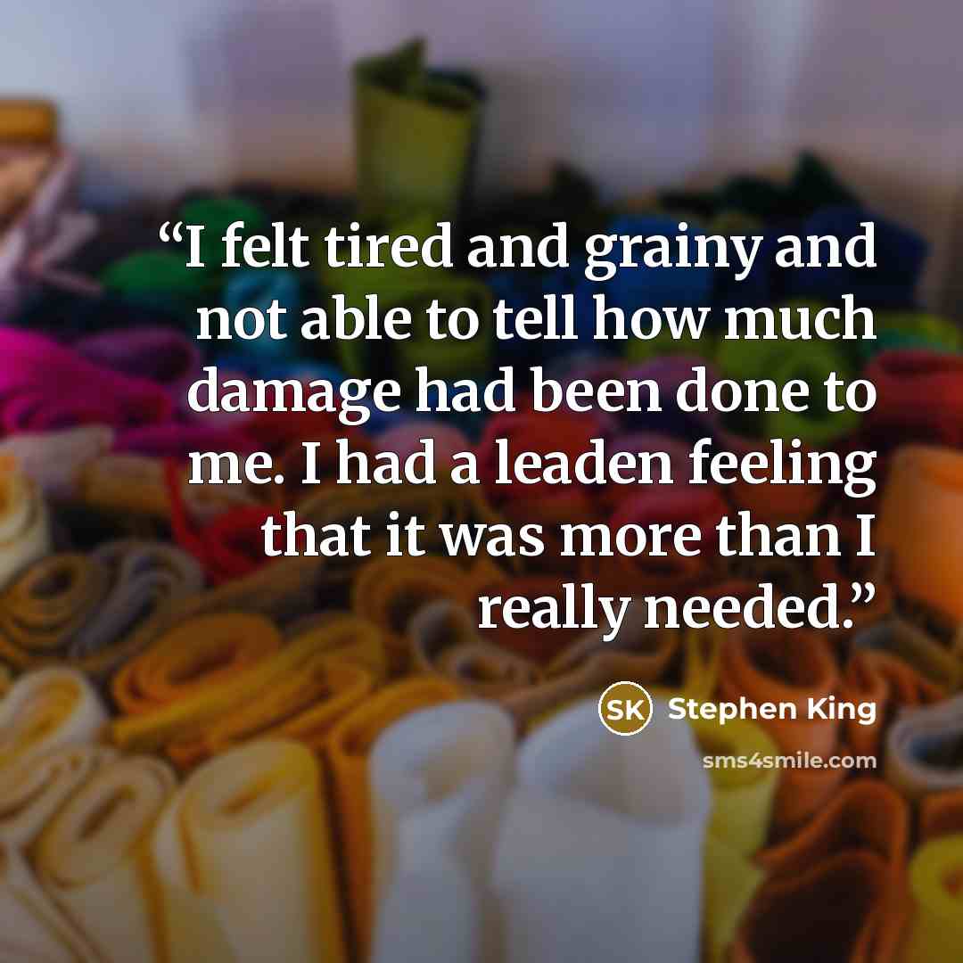 “I felt tired and grainy and not able to tell how much damage had been done to me. I had a leaden feeling that it was more than I really needed.” quote by Stephen King