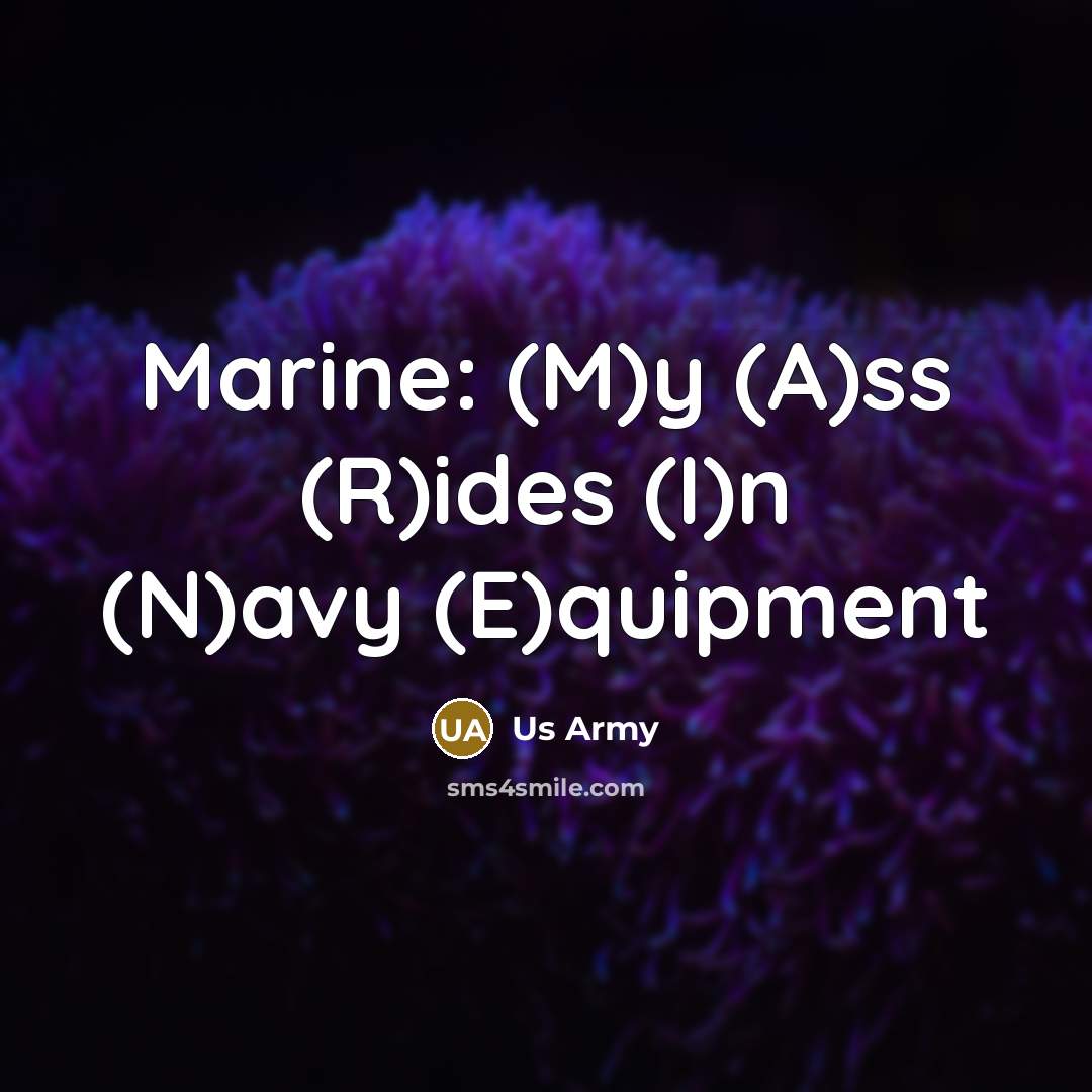 “Marine: (M)y (A)ss (R)ides (I)n (N)avy (E)quipment” quote by Us Army