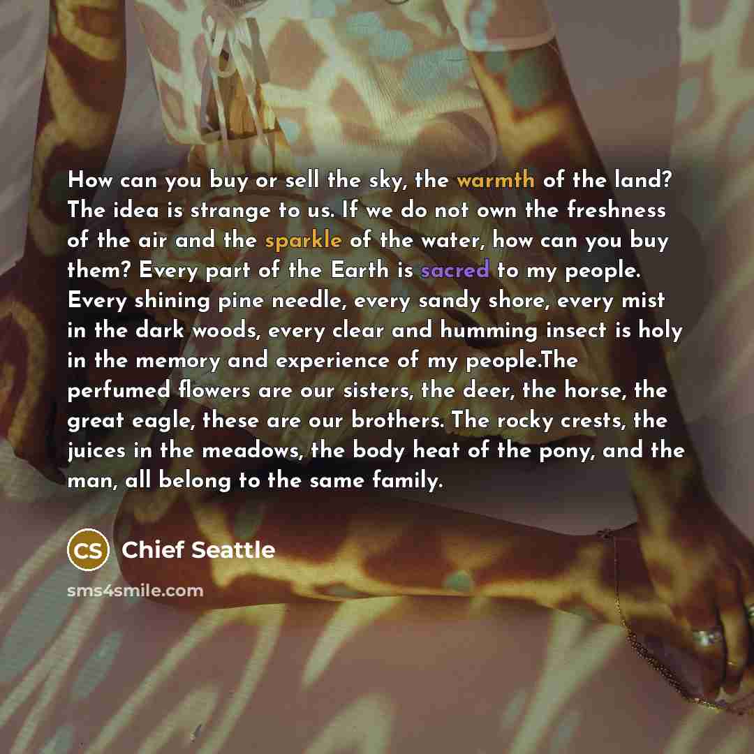 “How can you buy or sell the sky, the warmth…” quote by Chief Seattle
