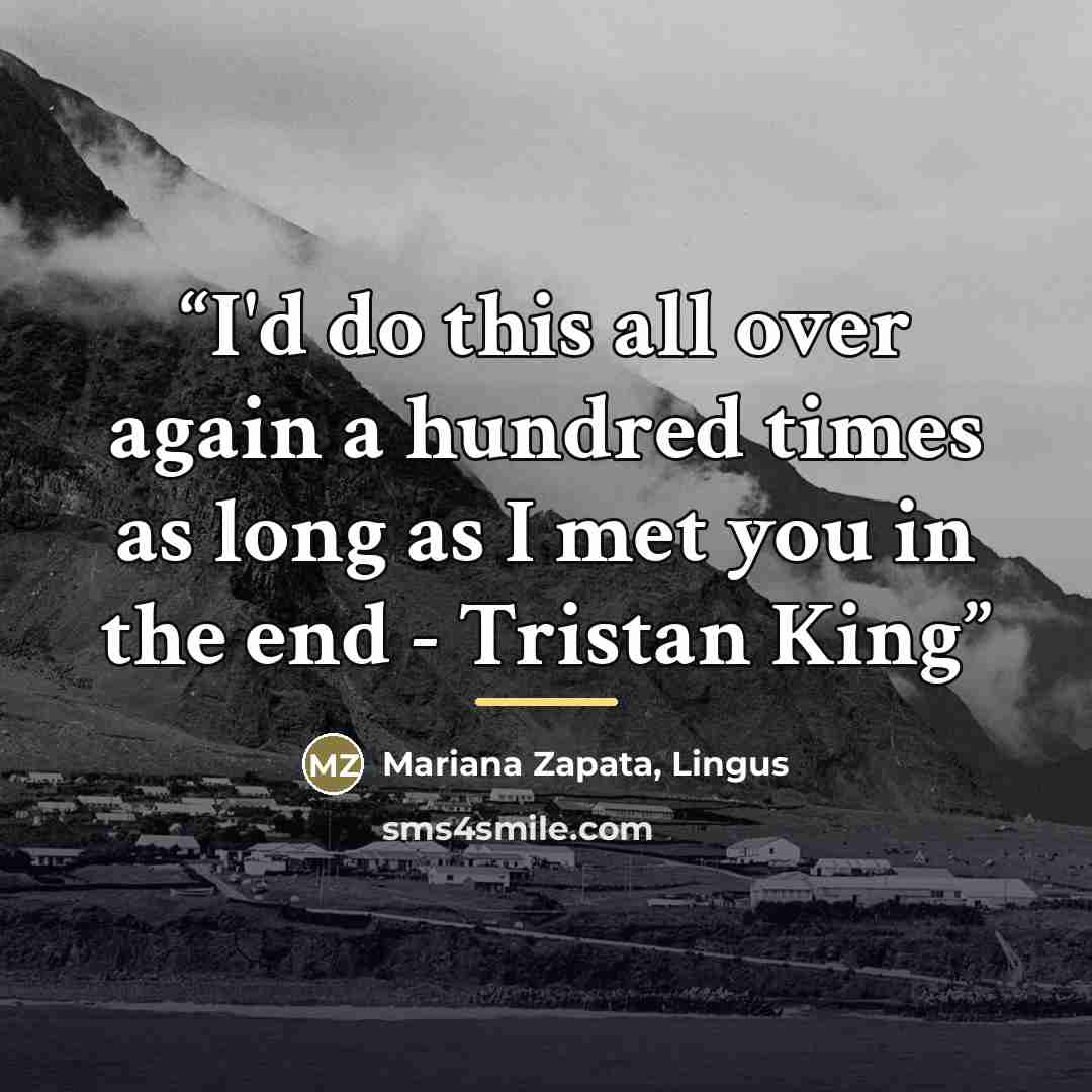 “I'd do this all over again a hundred times as long as I met you in the end - Tristan King” quote by Mariana Zapata, Lingus
