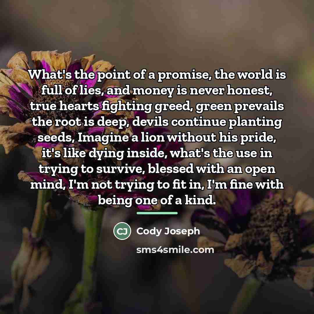 “What's the point of a promise, the world is full…” quote by Cody Joseph